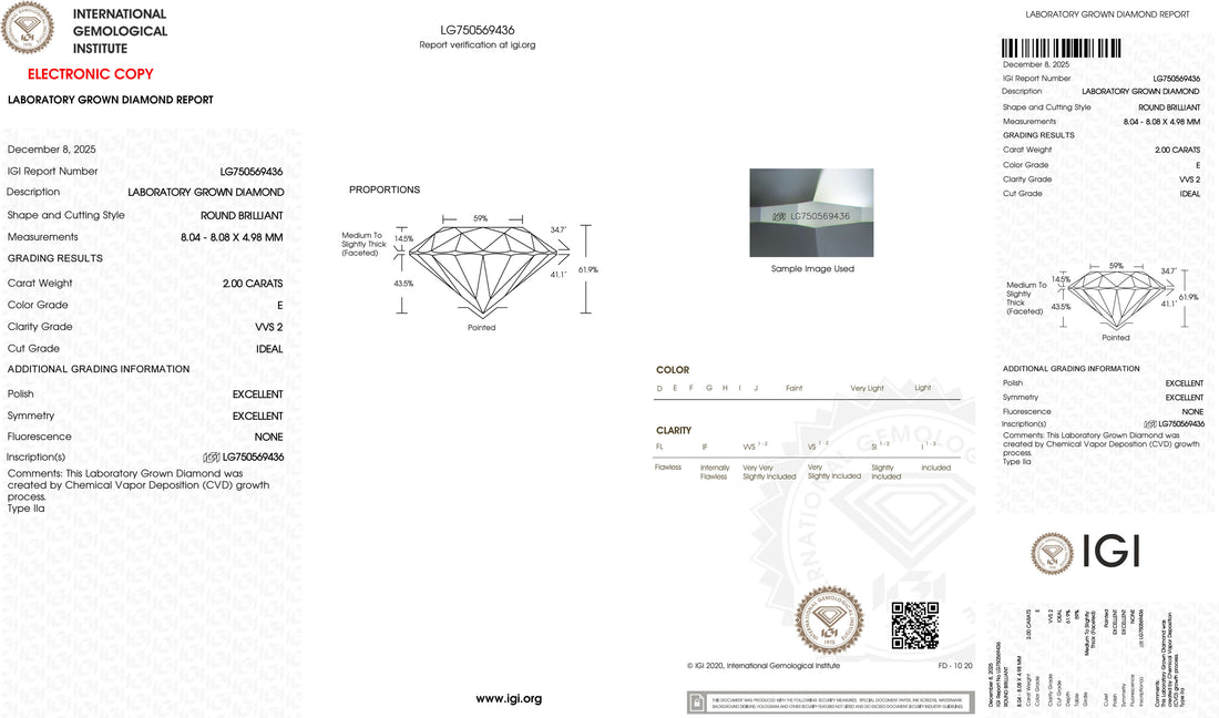 2.00ct E VVS2 Round Cut Lab Grown Diamond