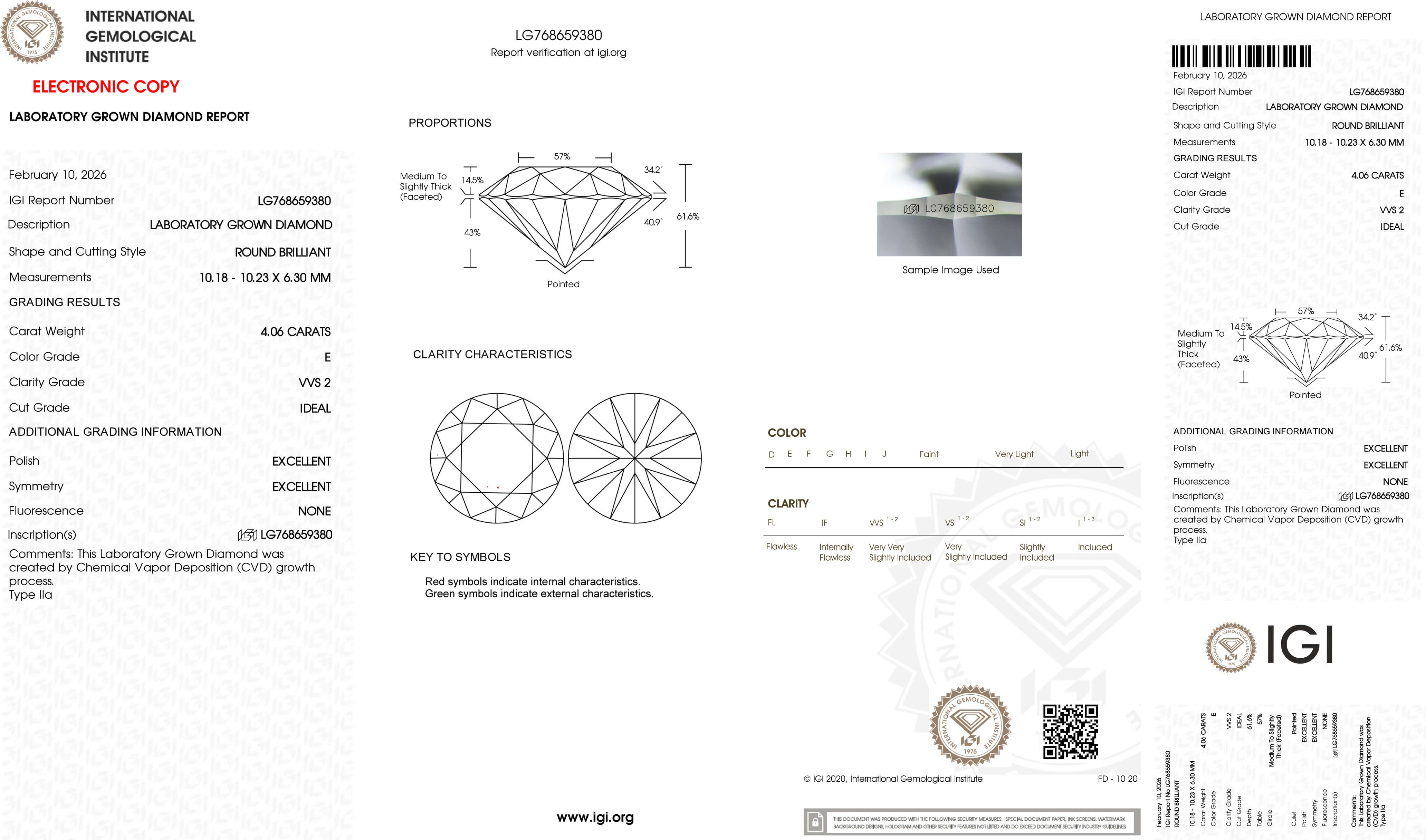 4.06ct E VVS2 Round Cut Lab Grown Diamond