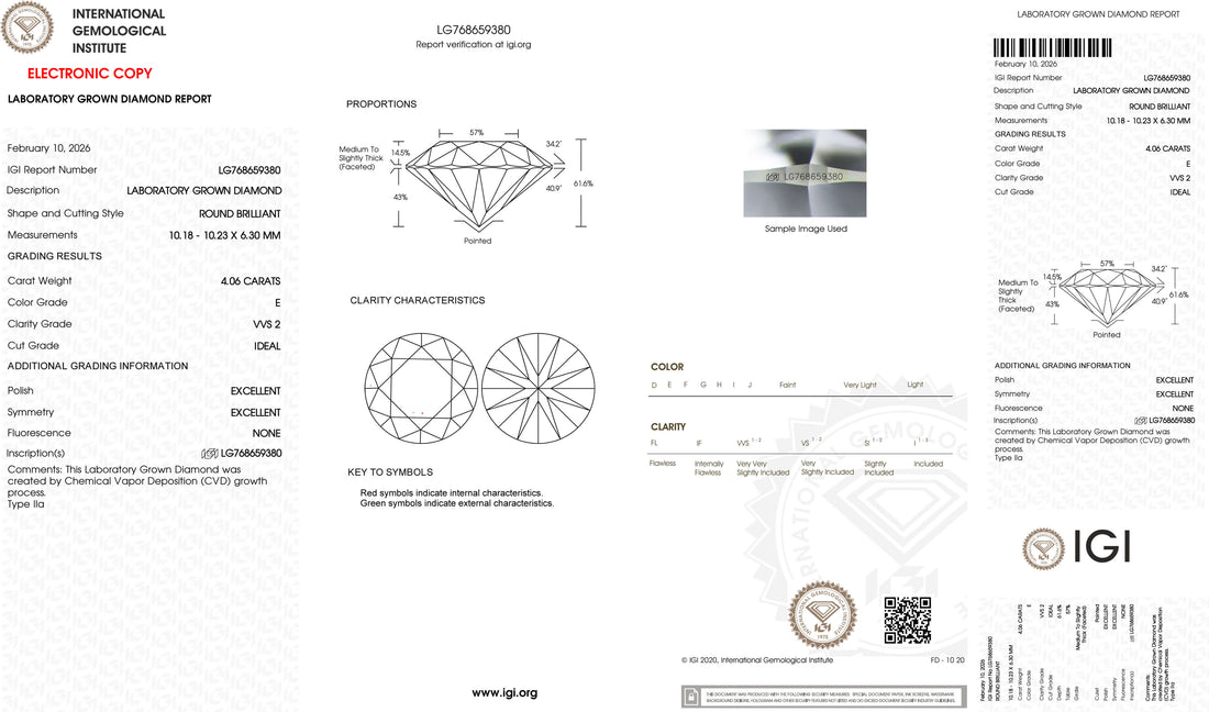 4.06ct E VVS2 Round Cut Lab Grown Diamond