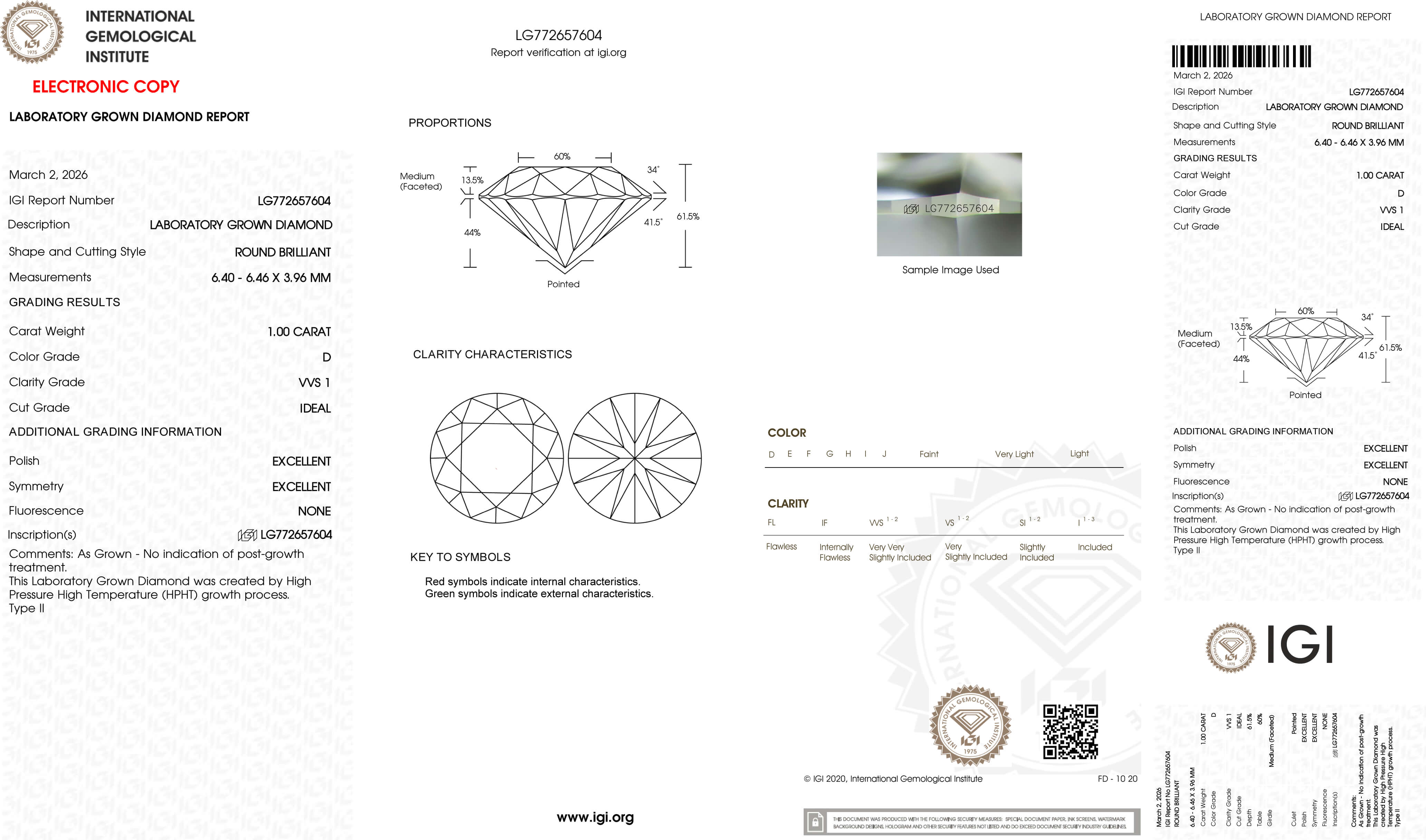 1.00ct D VVS1 Round Cut Lab Grown Diamond