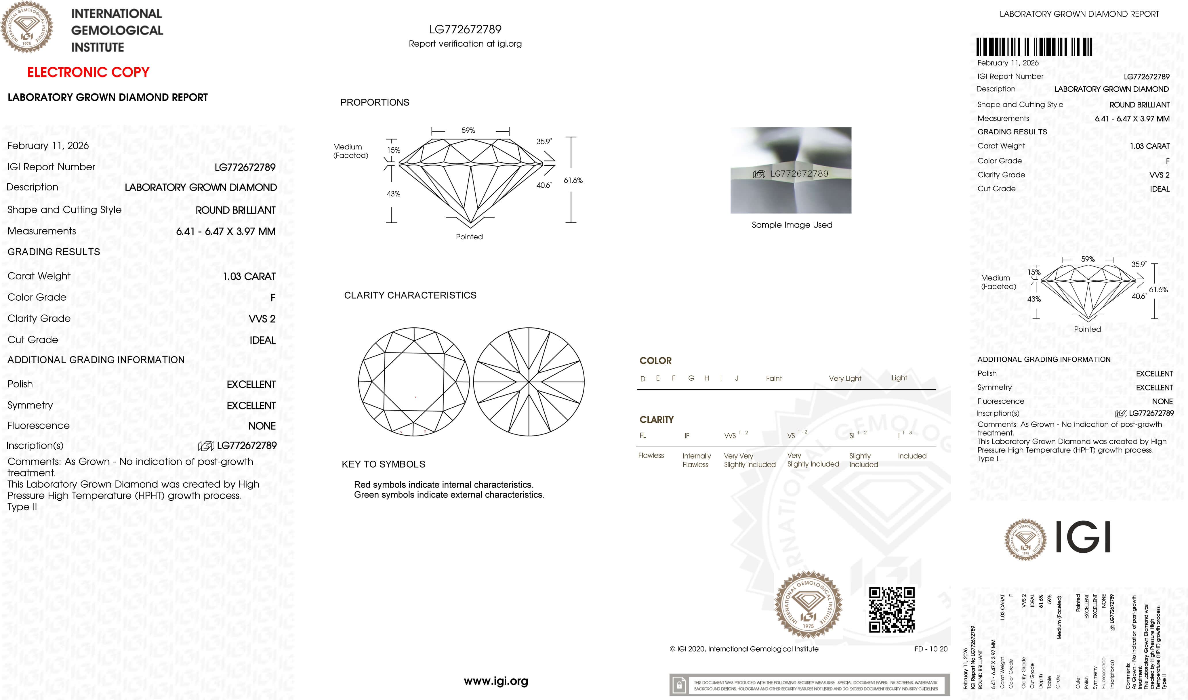 1.03ct F VVS2 Round Cut Lab Grown Diamond