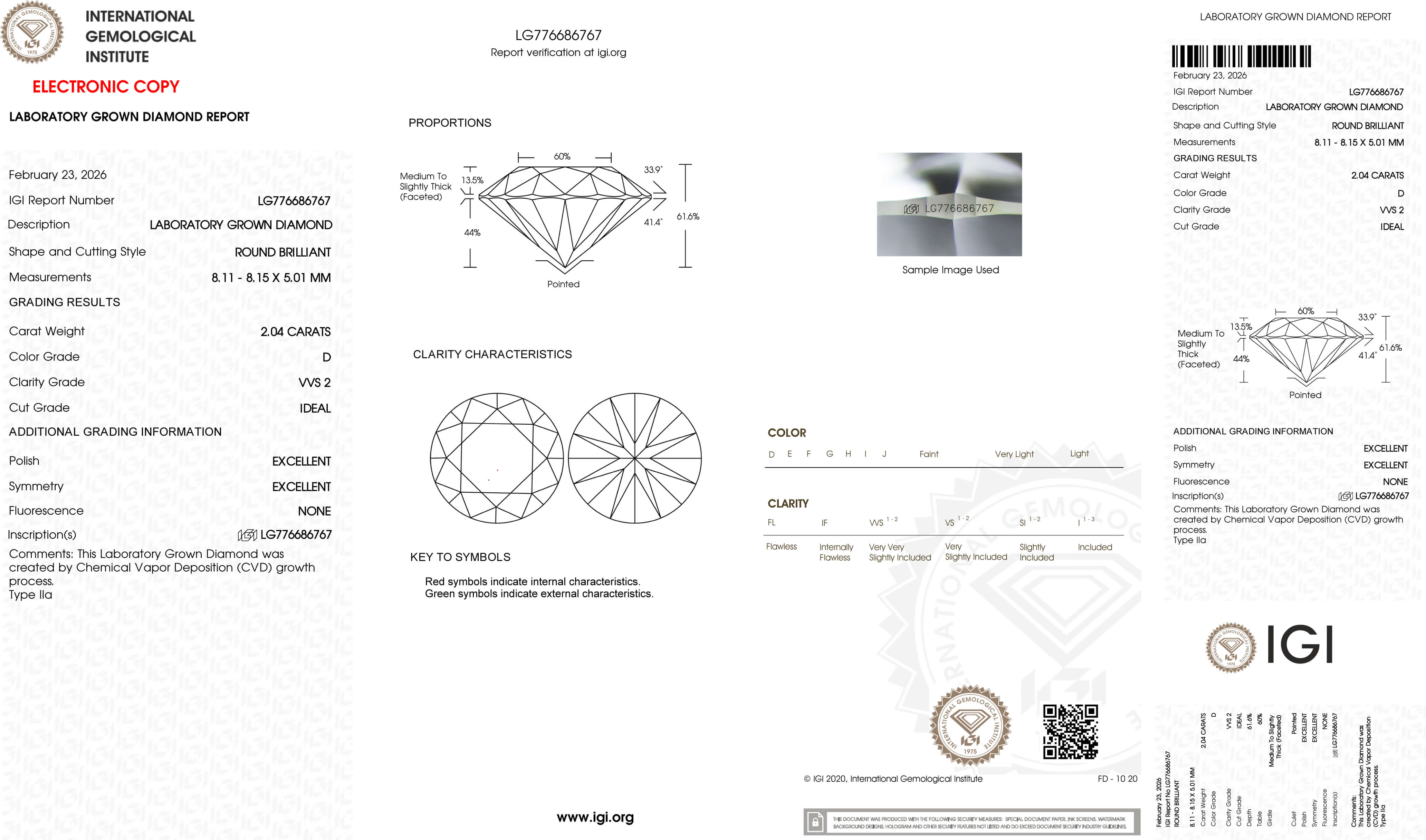 2.04ct D VVS2 Round Cut Lab Grown Diamond