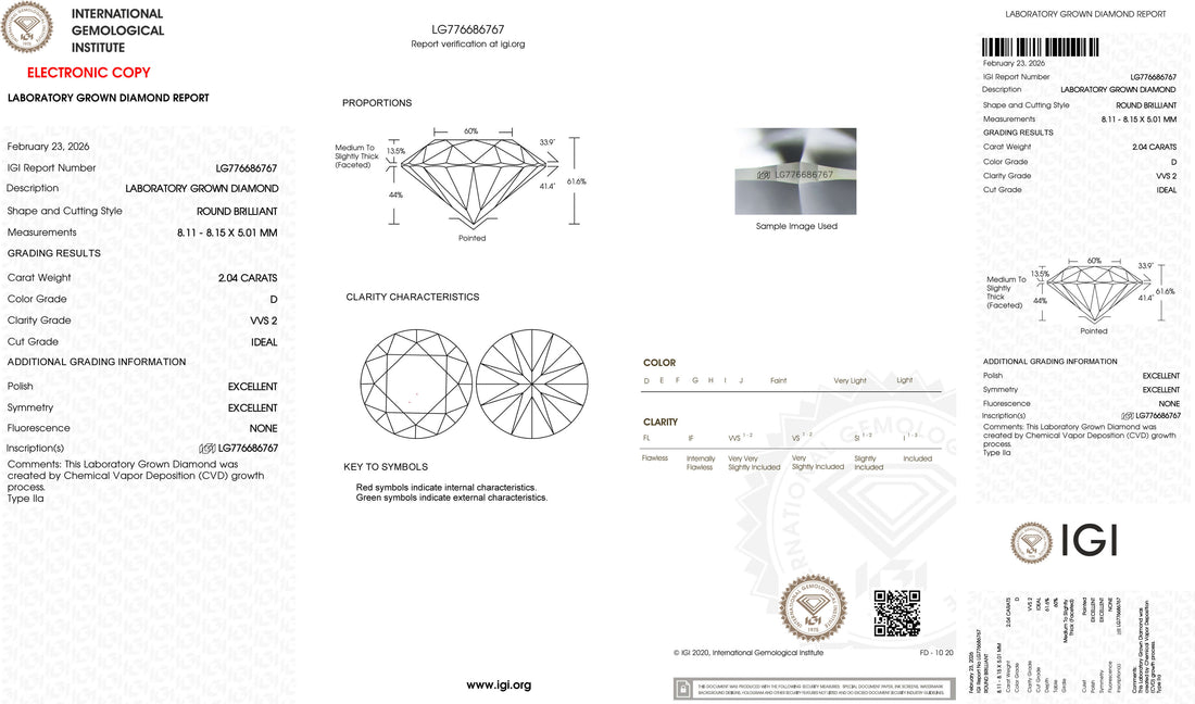 2.04ct D VVS2 Round Cut Lab Grown Diamond