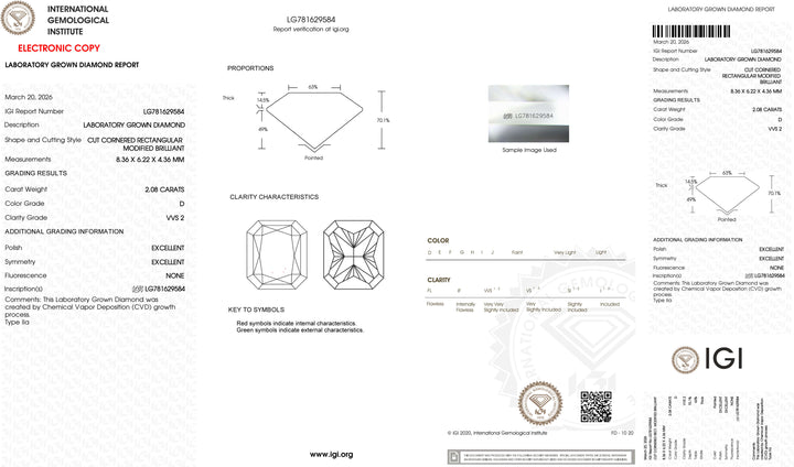2.08ct D VVS2 Radiant Cut Lab Grown Diamond