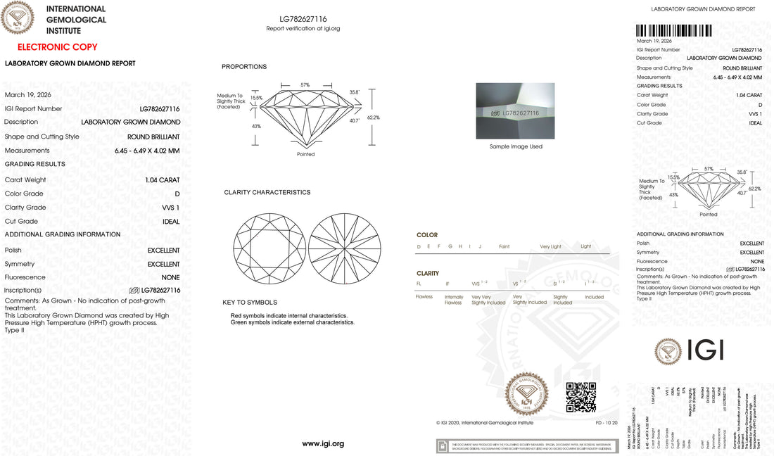 1.04ct D VVS1 Round Cut Lab Grown Diamond