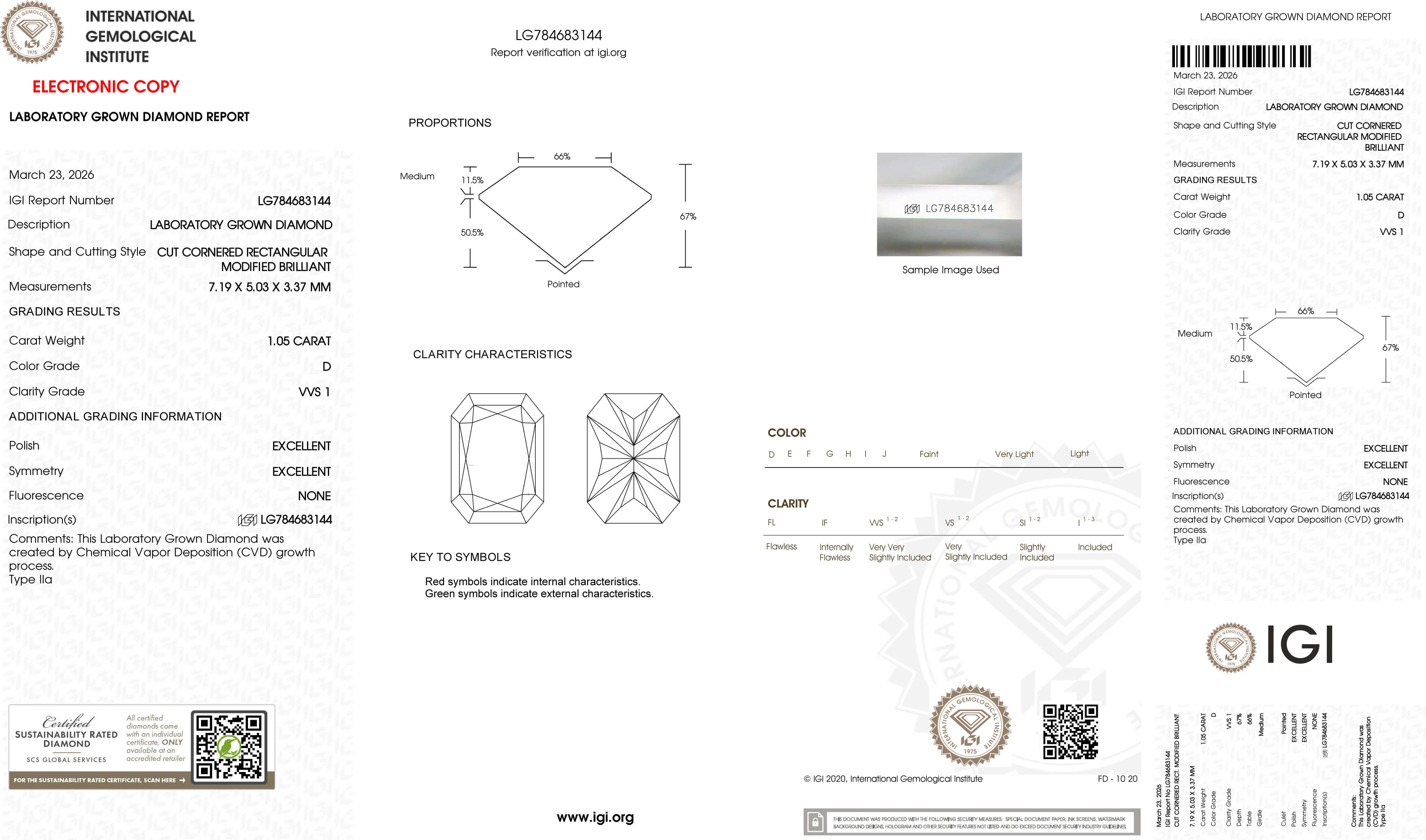1.05ct D VVS1 Radiant Cut Lab Grown Diamond