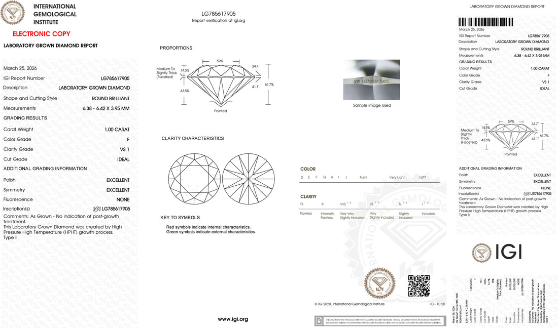 1.00ct F VS1 Round Cut Lab Grown Diamond