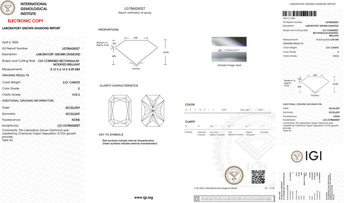 2.01ct E VVS2 Radiant Cut Lab Grown Diamond