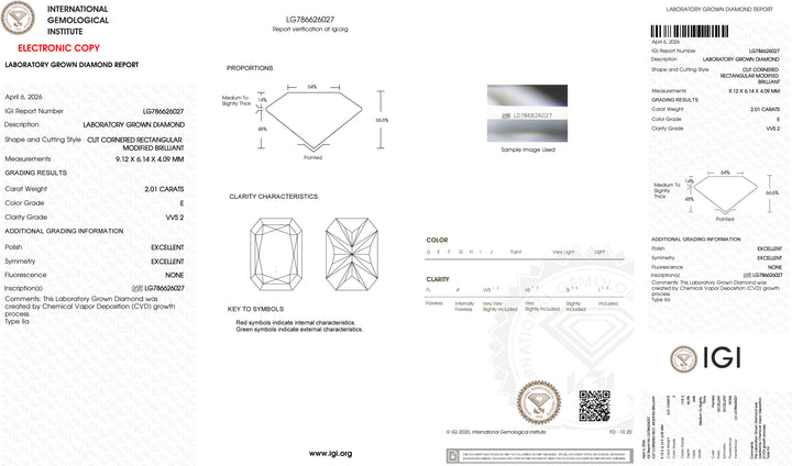 2.01ct E VVS2 Radiant Cut Lab Grown Diamond