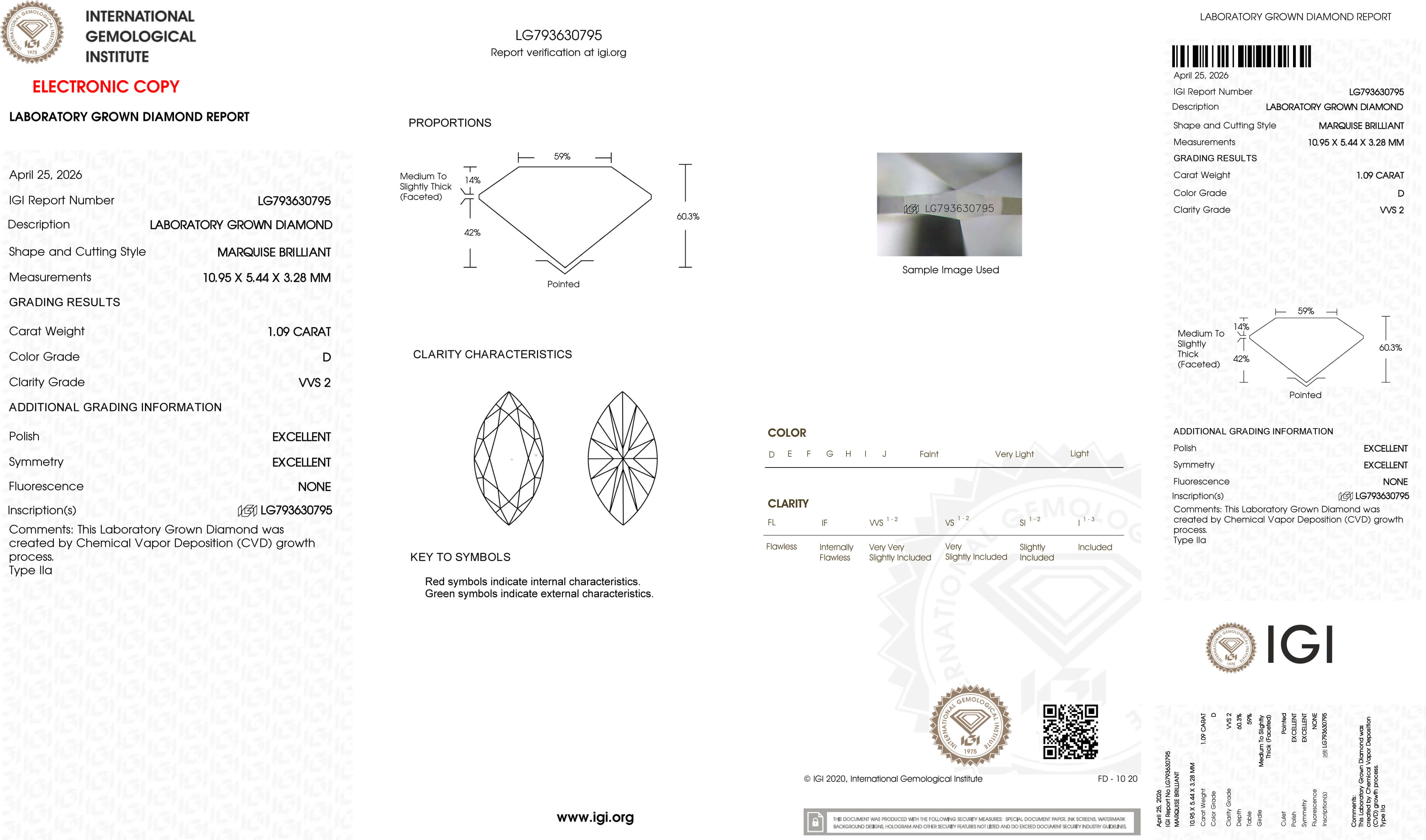 1.09ct D VVS2 Marquise Cut Lab Grown Diamond