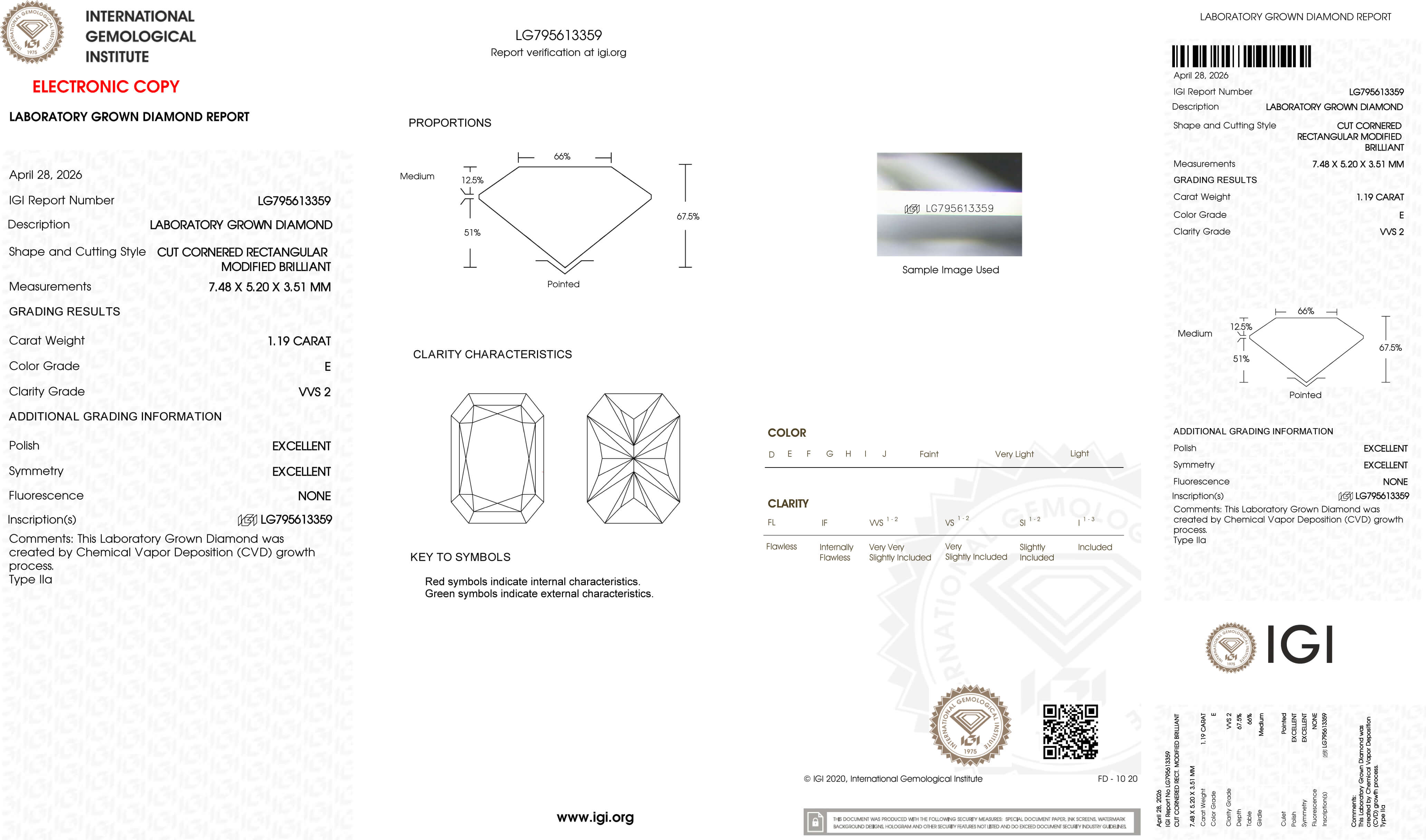 1.19ct E VVS2 Radiant Cut Lab Grown Diamond