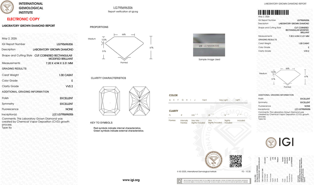 1.00ct E VVS2 Radiant Cut Lab Grown Diamond
