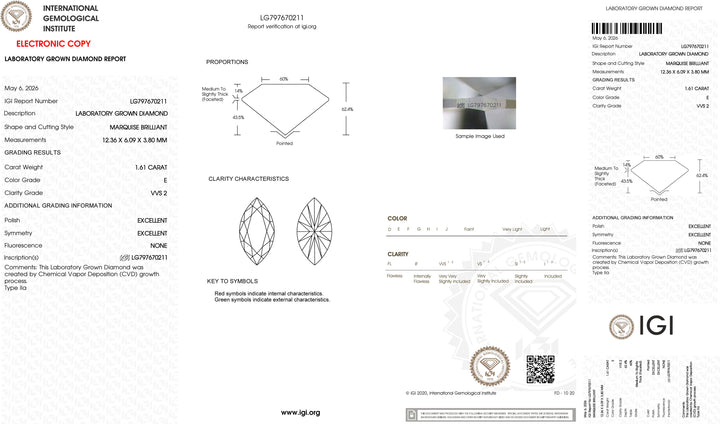 1.61ct E VVS2 Marquise Cut Lab Grown Diamond
