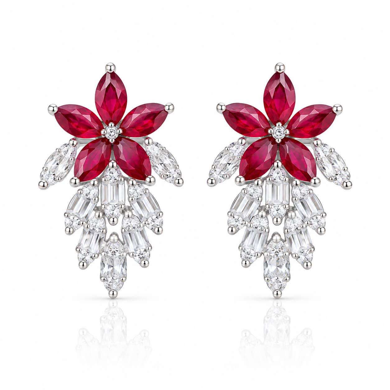 Leaves design marquise cut lab grown ruby earrings stud
