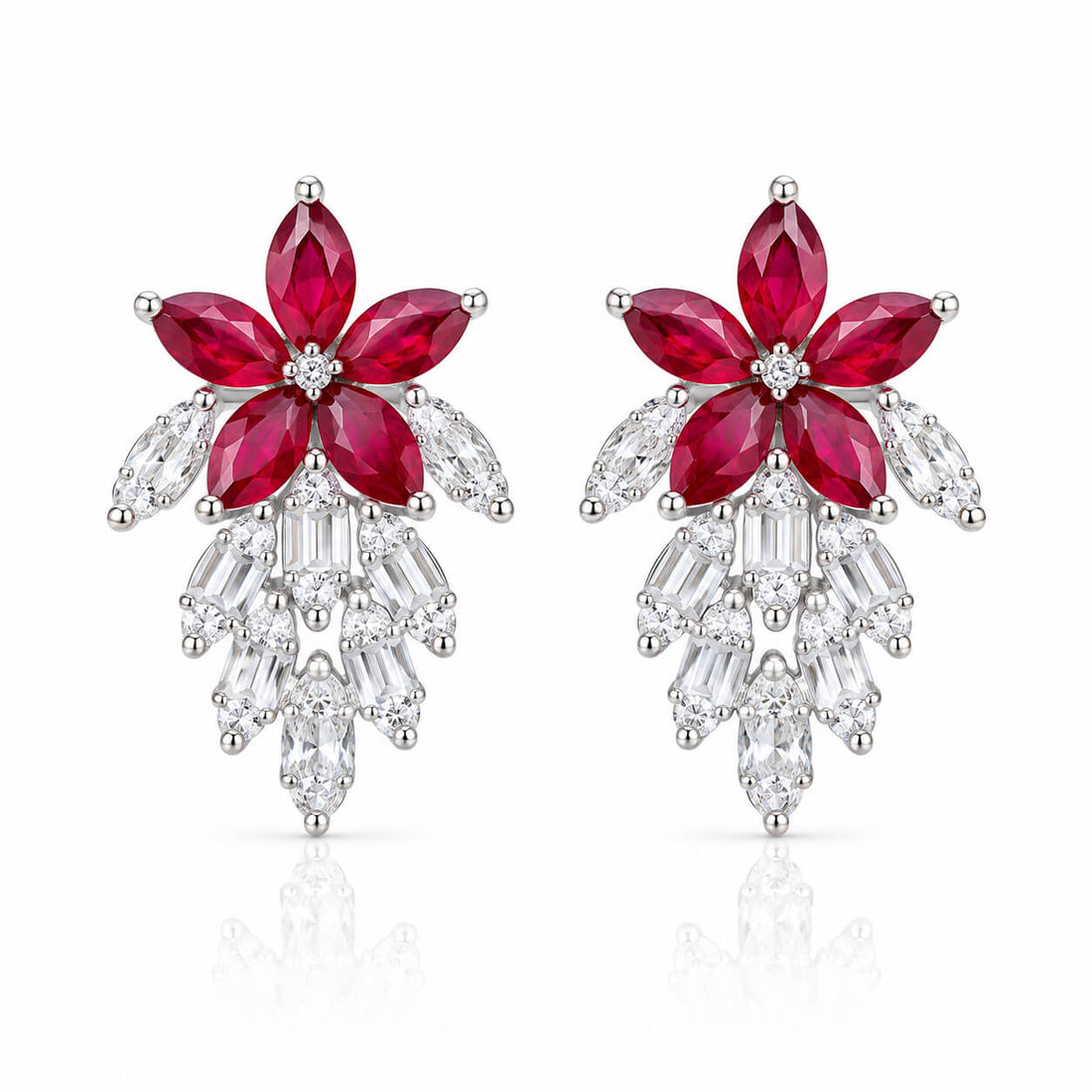Leaves design marquise cut lab grown ruby earrings stud