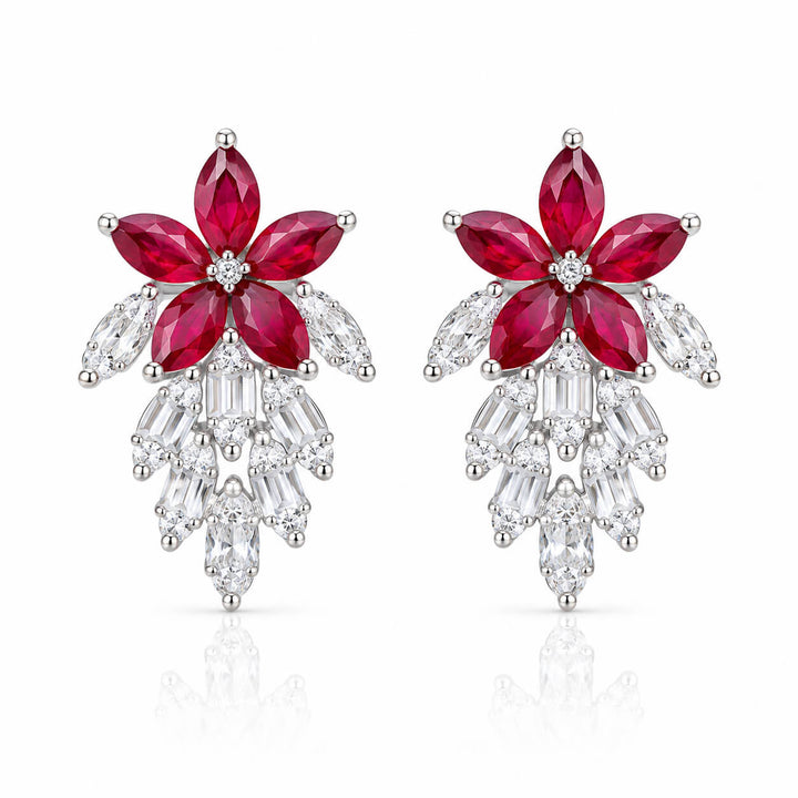 Leaves design marquise cut lab grown ruby earrings stud