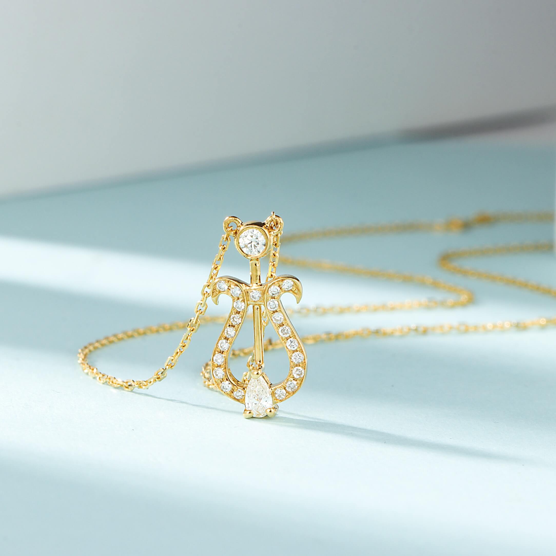 Lyre design lab grown diamond pendant necklace