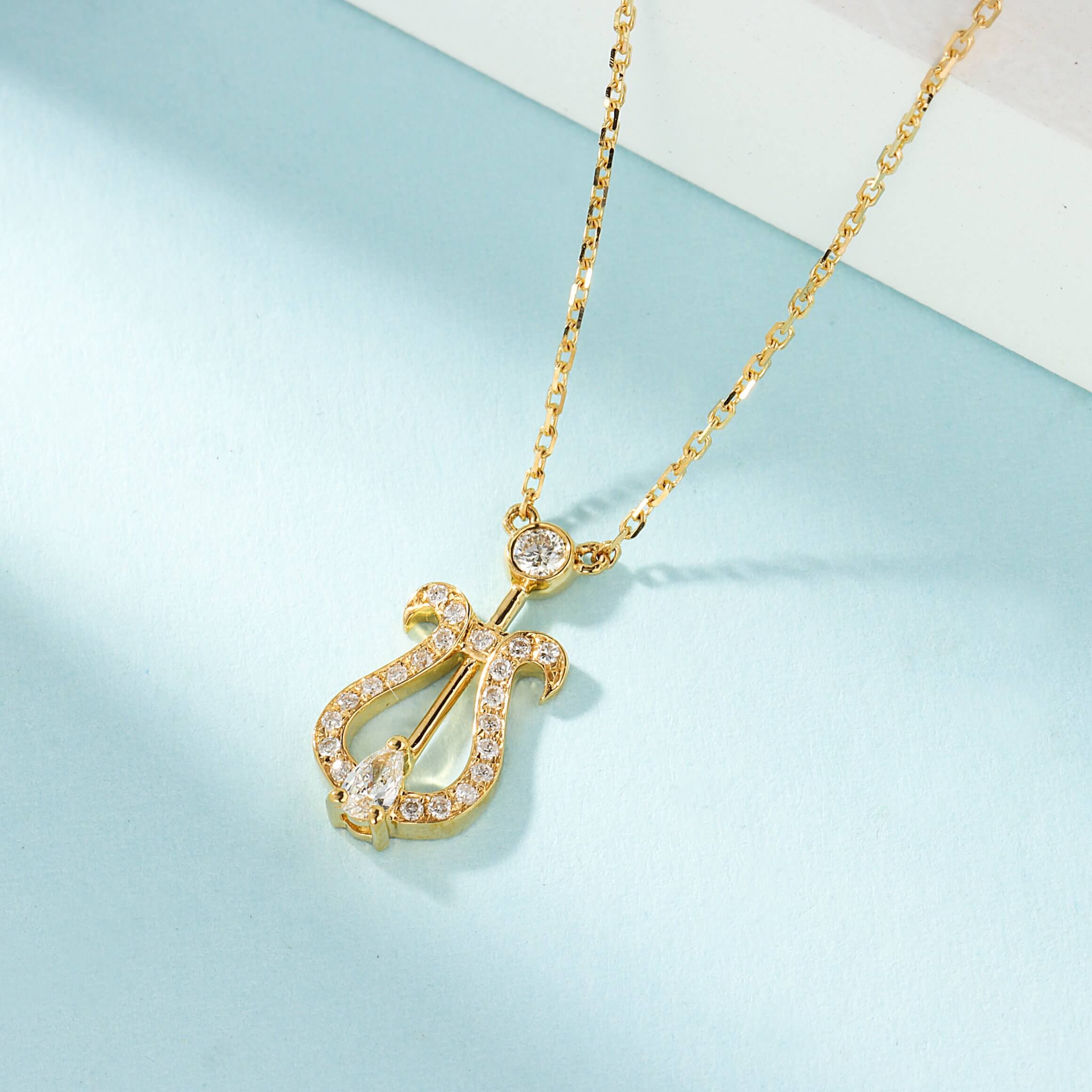 Lyre design lab grown diamond pendant necklace