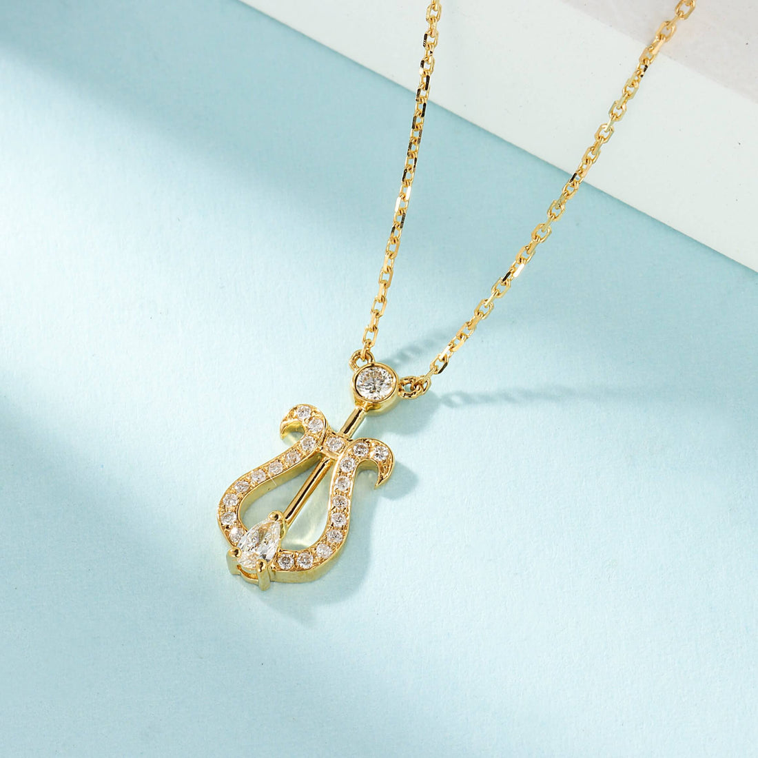 Lyre design lab grown diamond pendant necklace