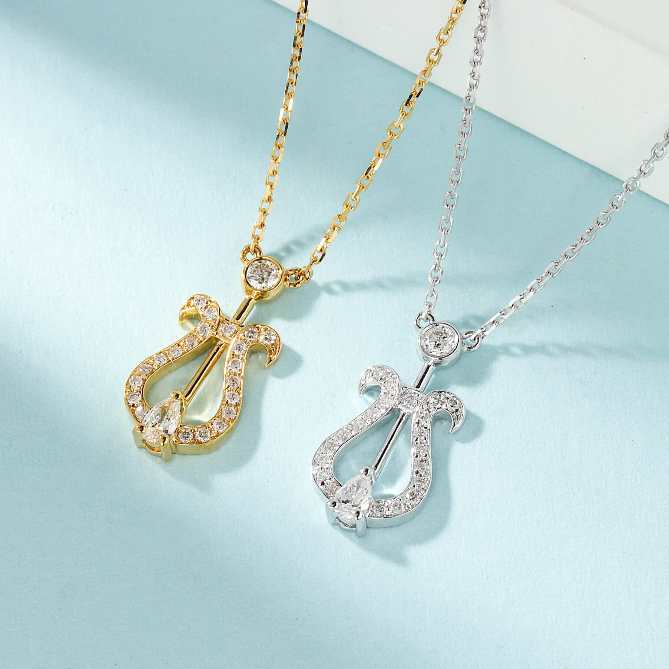 Lyre design lab grown diamond pendant necklace