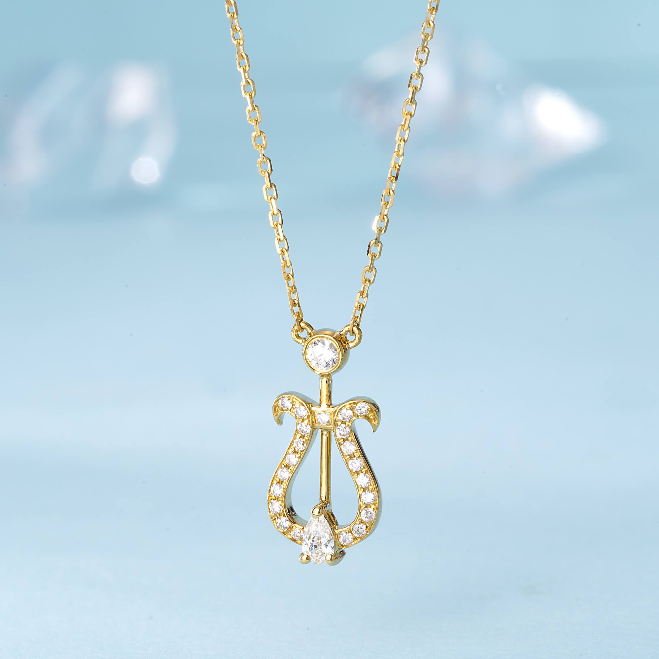 Lyre design lab grown diamond pendant necklace