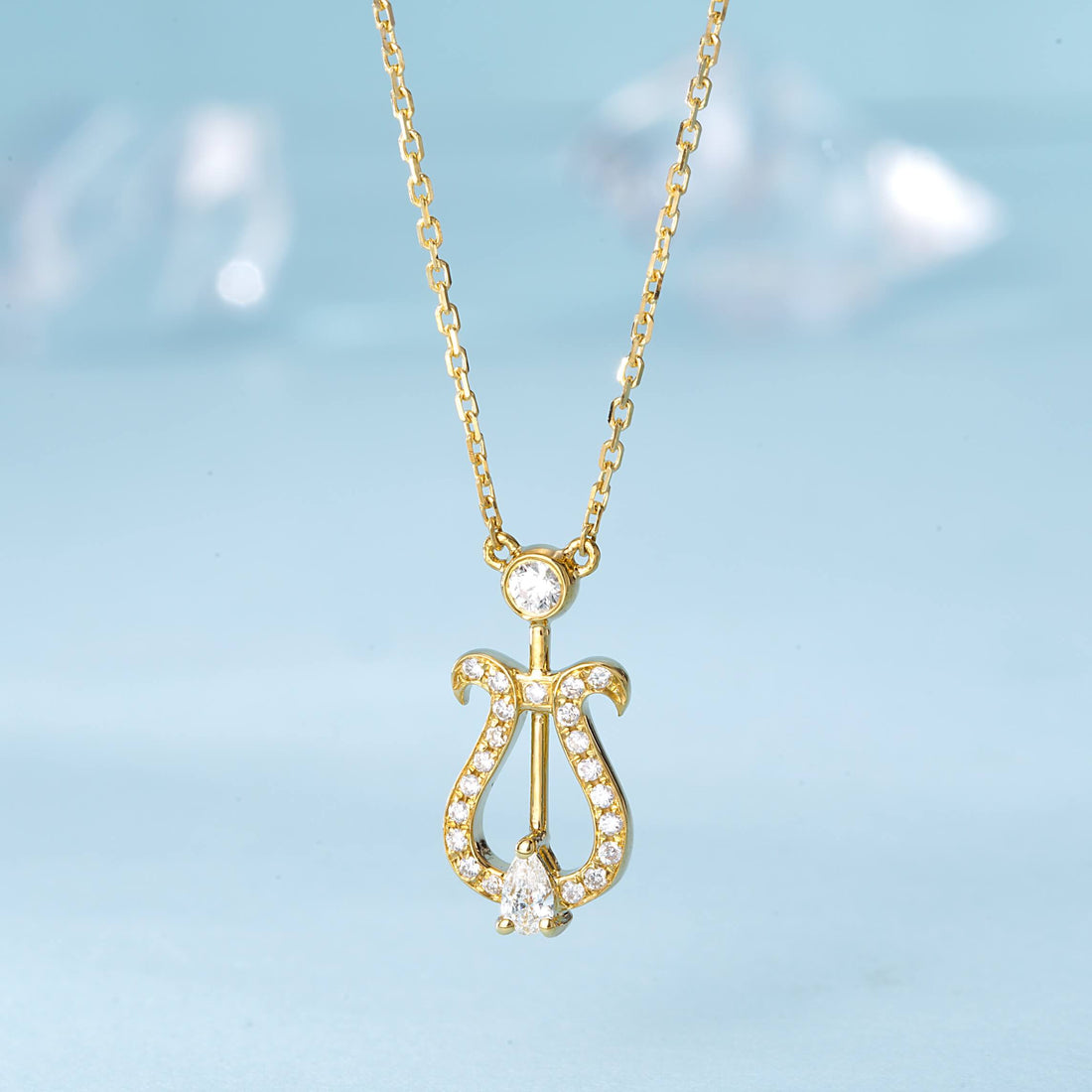 Lyre design lab grown diamond pendant necklace