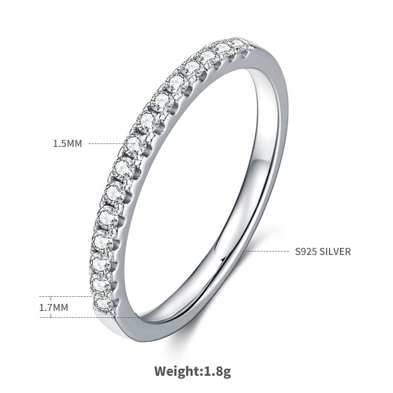 Half pave round cut Moissanite wedding band