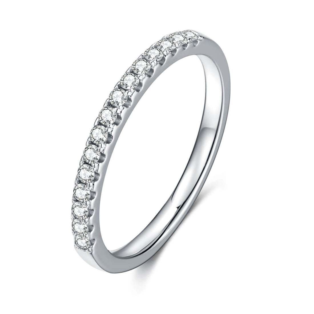 Half pave round cut Moissanite wedding band