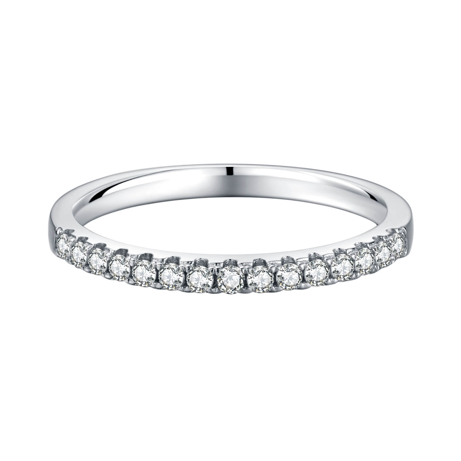 Half pave round cut Moissanite wedding band