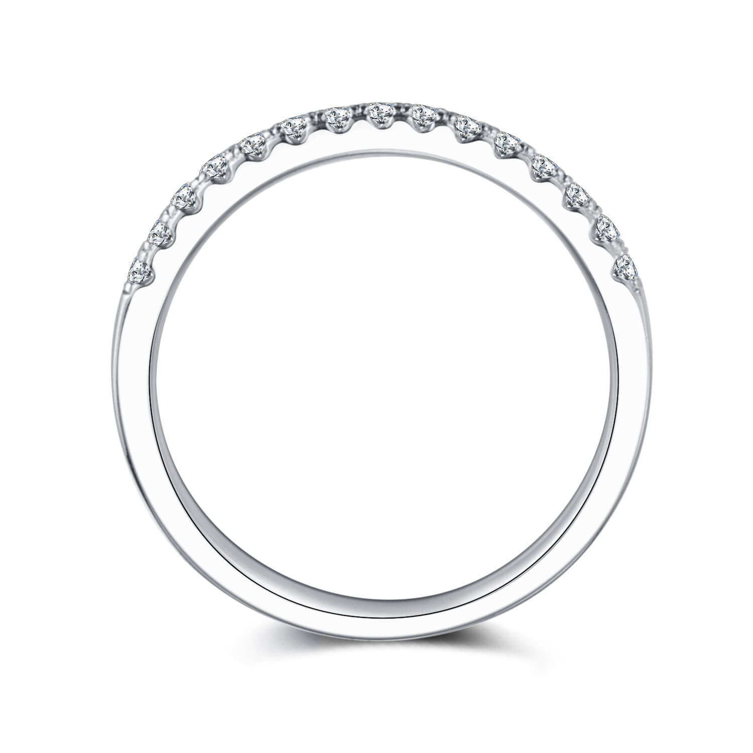 Half pave round cut Moissanite wedding band