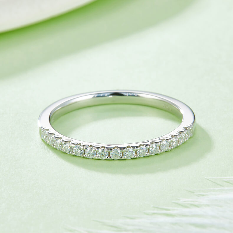 Half pave round cut Moissanite wedding band