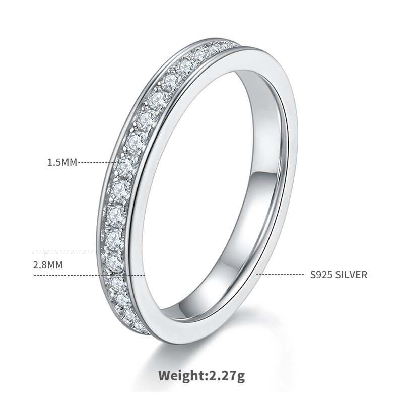 Full pave round cut Moissanite wedding band
