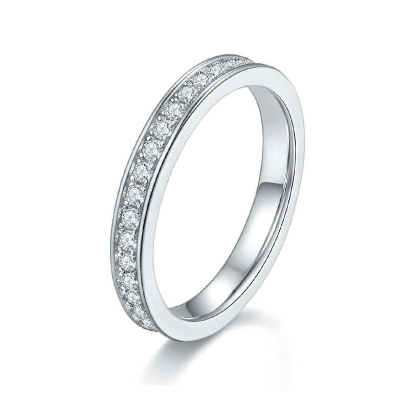 Full pave round cut Moissanite wedding band