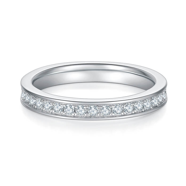 Full pave round cut Moissanite wedding band