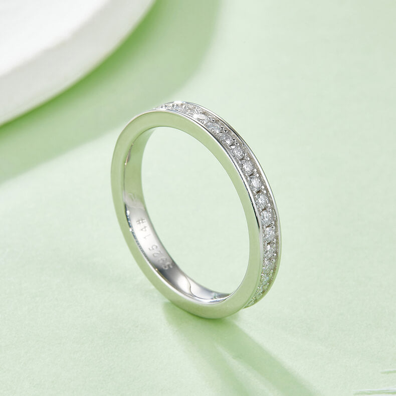 Full pave round cut Moissanite wedding band