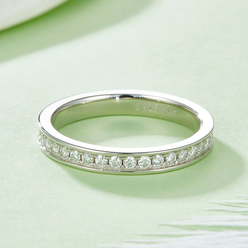 Full pave round cut Moissanite wedding band