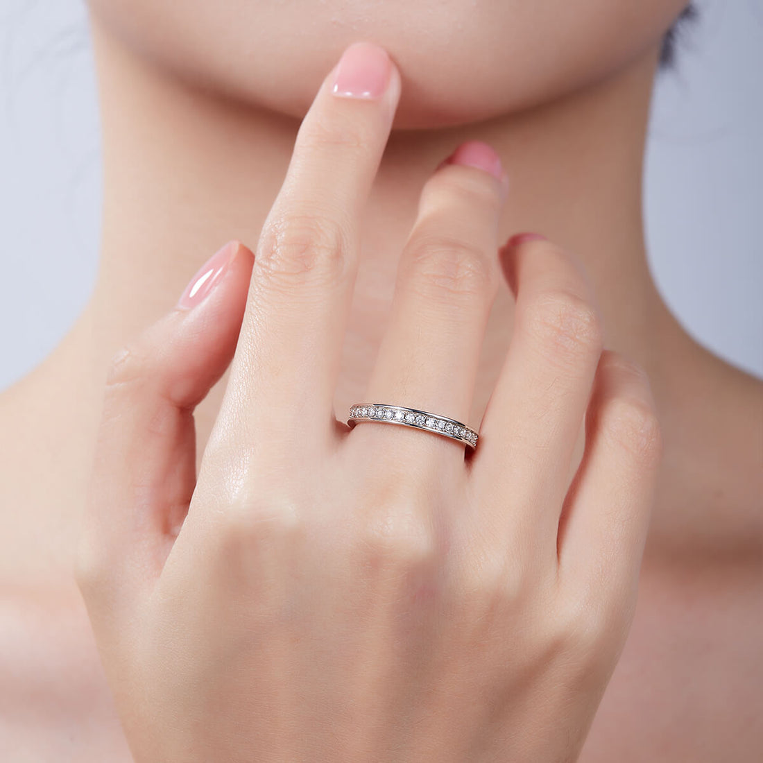 Full pave round cut Moissanite wedding band