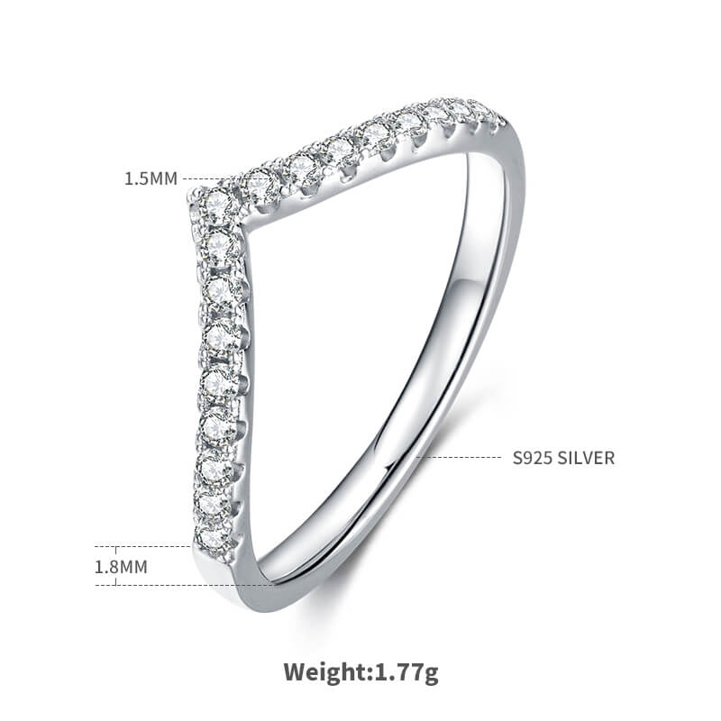 V shape half pave round cut Moissanite curved wedding band