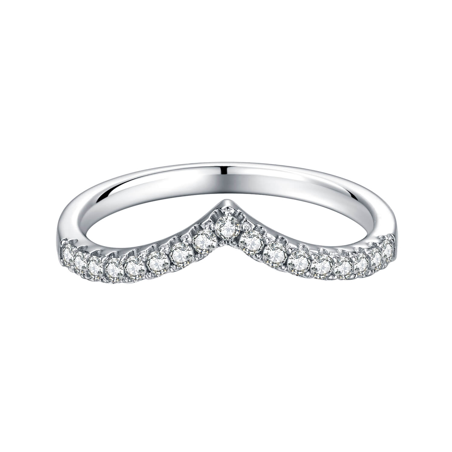 V shape half pave round cut Moissanite curved wedding band