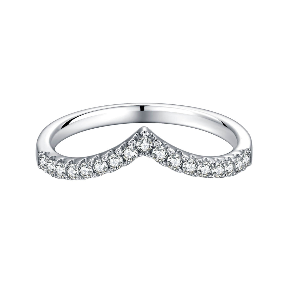 V shape half pave round cut Moissanite curved wedding band
