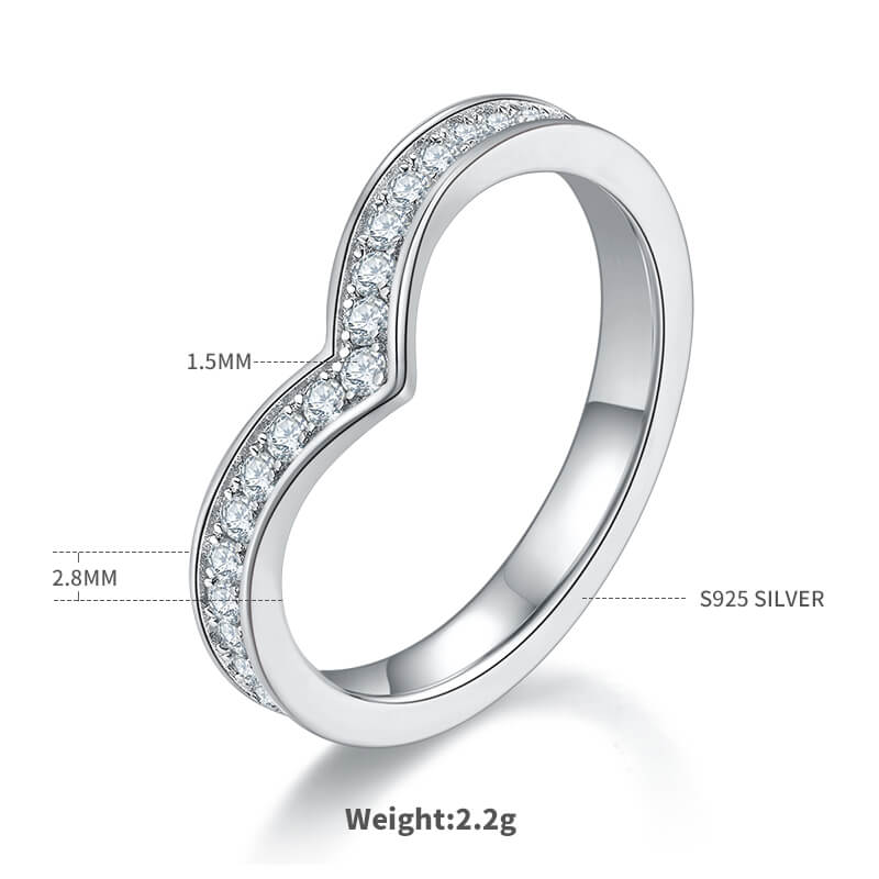 V shape full pave round cut Moissanite curved wedding band