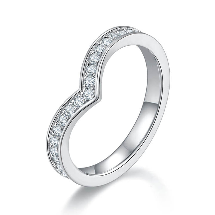 V shape full pave round cut Moissanite curved wedding band