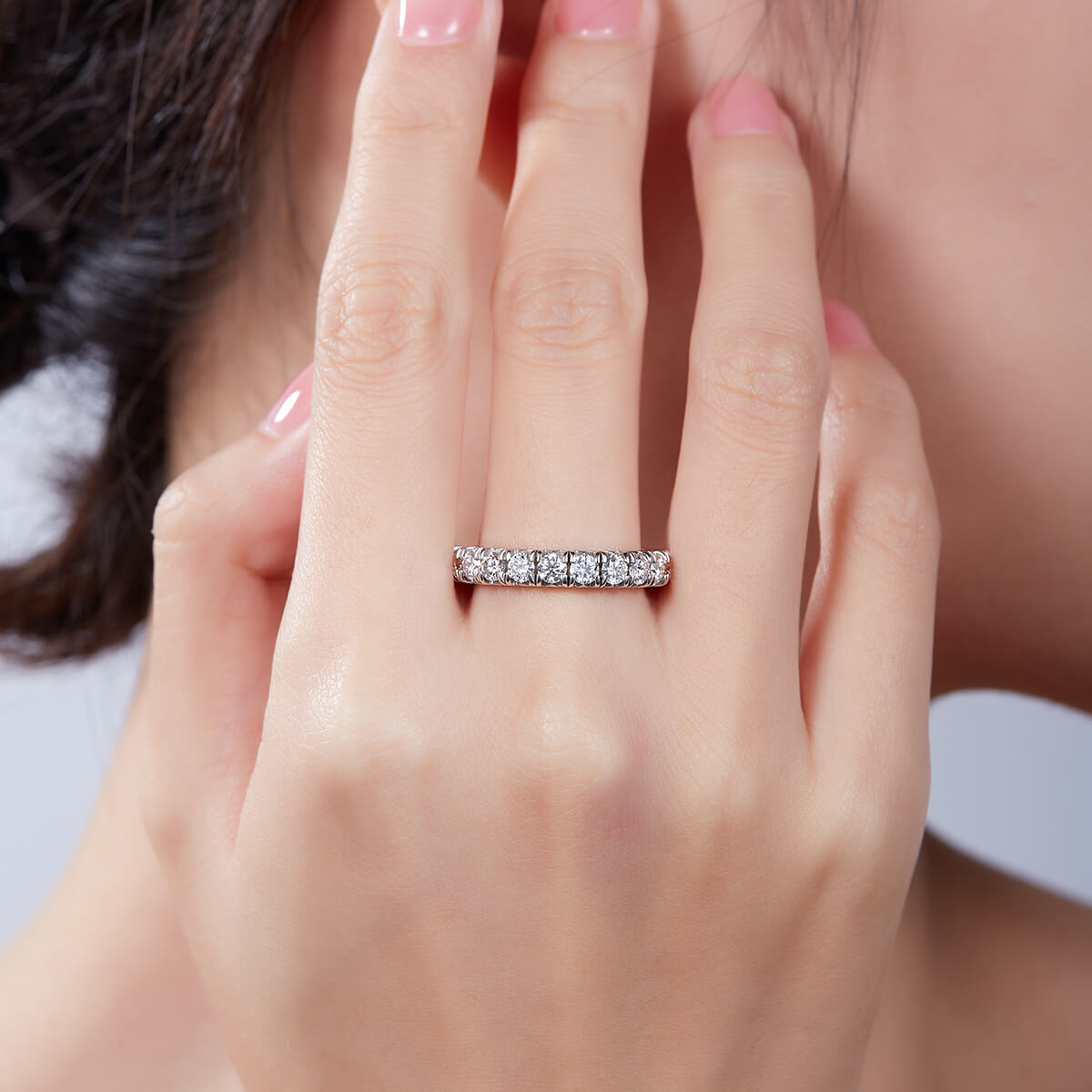 Full pave round cut Moissanite eternity band