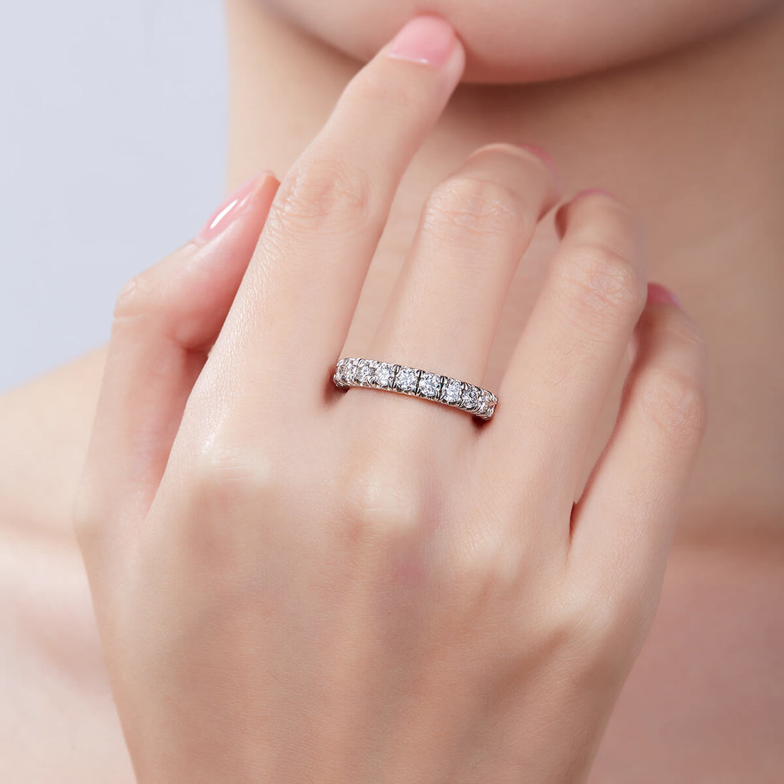 Full pave round cut Moissanite eternity band