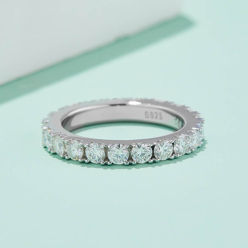 Full pave round cut Moissanite eternity band