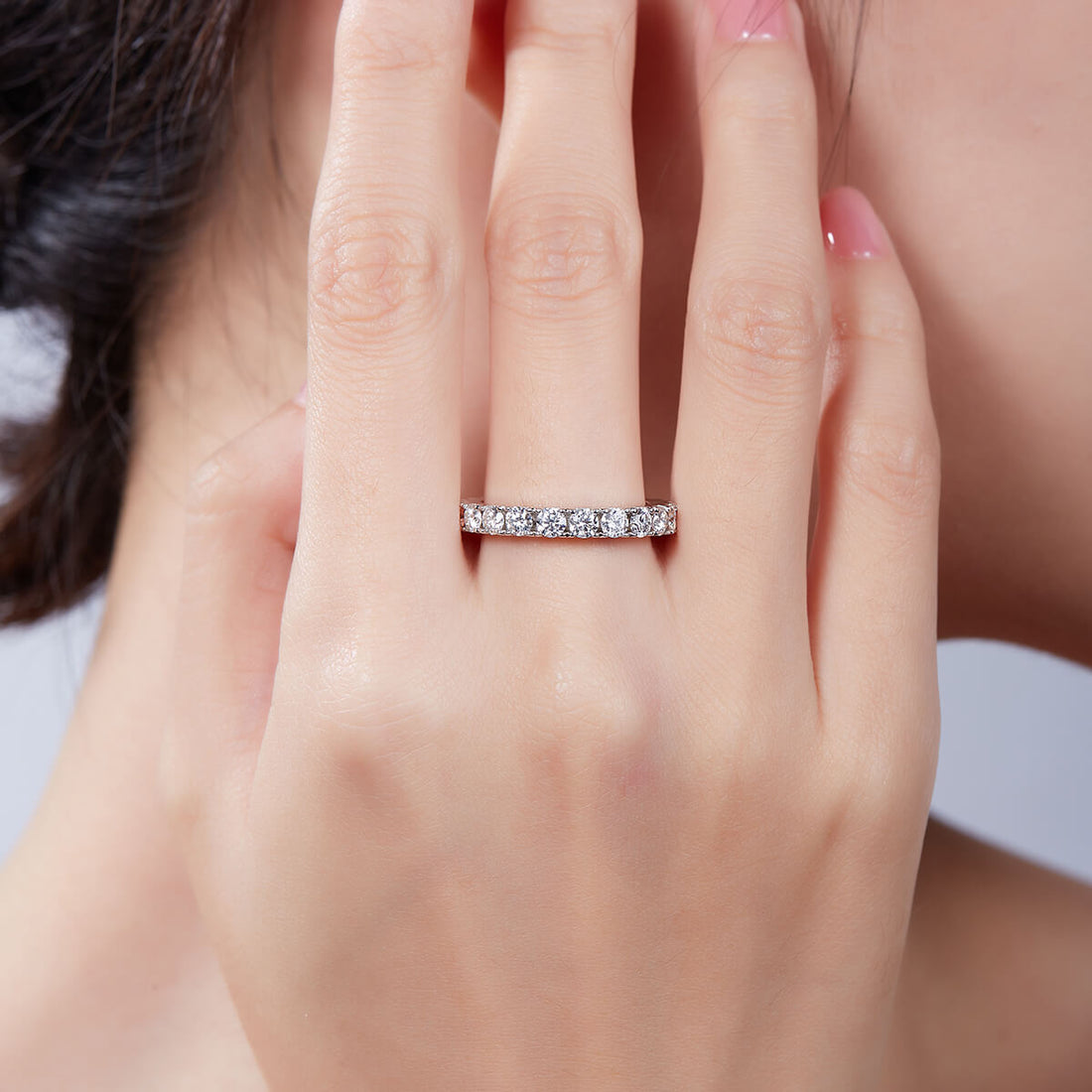 Full pave round cut Moissanite eternity band