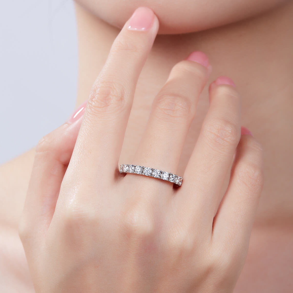 Full pave round cut Moissanite eternity band