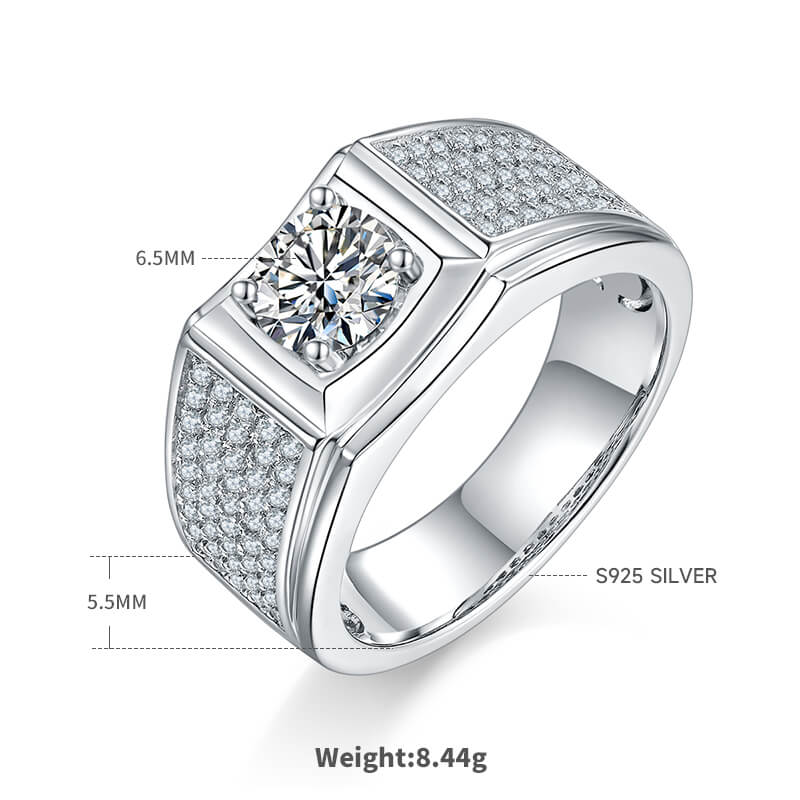 925 sterling silver Moissanite ring for men