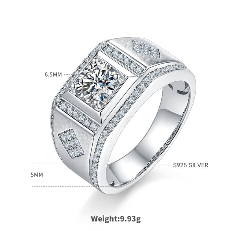 925 sterling silver Moissanite ring for men