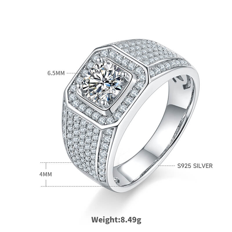 925 sterling silver Moissanite ring for men